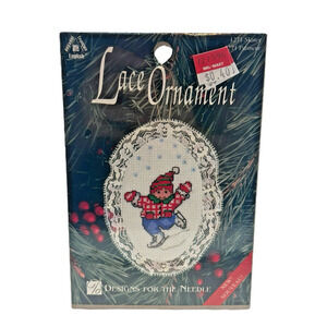 NOS 1998 Designs for the Needle Lace Ornament 1271 Skater Cross Stitch Kit VTG